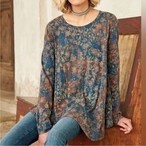 Peruvian Connection Twilight Meadow Boatneck Long Sleeve Pima Cotton Modal Top